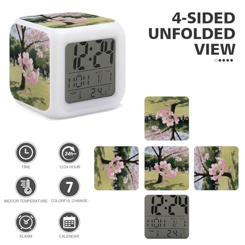 Reloj digital con fecha y temperatura LED con luces para mesita de noche 4