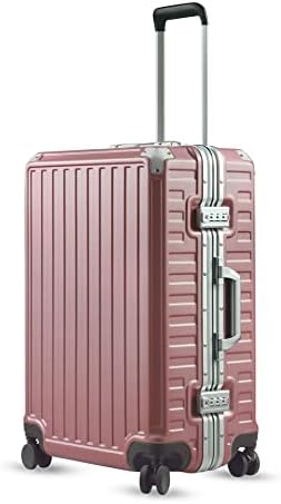 LUGGEX Hard Shell Checked Luggage with Aluminum Frame – 100% PC Pink No Zipper Suitcase with Spinner Wheels – 4 Metal Corner Hassle-Free Travel (Rose Gold Suitcase)