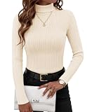 ZESICA Womens Turtleneck Long Sleeve Slim Fit Knit Sweaters Tops Apricot M