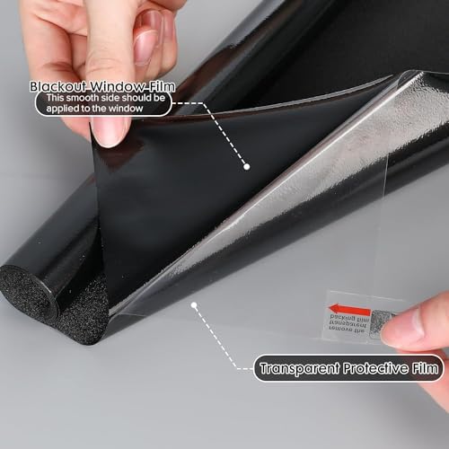 Image of Blackout Window Film, Sun Light Blocking Frosted Privacy Window Cling for Glass, Darkening Window Tint for Day Sleep, UV Blocking Static Cling Window Cover (24 X 150 Inch, Solid Blackout)
