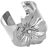 SHOWERORO Pulsera de Mujer Abierta de Metal Diseño de Flor Ajustable, Brazalete Ancho Color K, Joyería Decorativa para Obsequio y Uso Diario