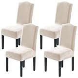 H.VERSAILTEX Dining Chair Covers Velvet Stretch Chair Covers for Dining Room Set of 4 Parson Chair Slipcovers Chair Protectors Covers Dining, Soft Thick Solid Velvet Fabric Washable, Ivory