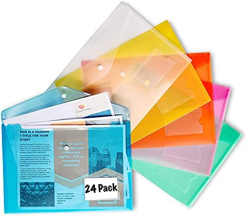 Plastic Envelopes, Poly File Folders, Transparent Document Folders | US Letter A4 Sheet Size | Snap Button Closure with Front Business Card Label Slot | for Home, Office, School Organization, 24 Pack image 4