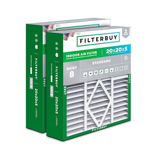 Image of Filterbuy 20x20x5 Air Filter MERV 8 Essential Dust & Allergy Defense (2-Pack), Pleated HVAC AC Furnace Filters for Amana, Coleman, Goodman, Maytag, York, and More (Actual Size: 20.25 x 20.75 x 5.25)
