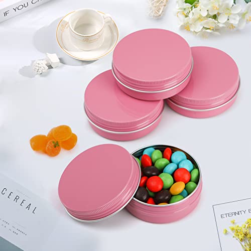 Foraineam 48 Pack 2 Oz Screw Top Round Tin Cans With White Labels, Pink Aluminum Cosmetic Sample Containers, Metal Empty Tins Travel Storage Tin Jars For Lip Balm, Salve, Spice, Candy Or Crafts #TOP5