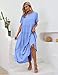 YESNO Women Casual Loose Bohemian Floral Dress with Pockets Short Sleeve Long Maxi Summer Beach Swing Dress XL EJF Light Blue