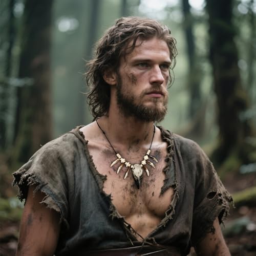 Joukavor Handmade Adjustable Tribal Necklace with Tooth & Raven Skull Ethnic Jewelry for Women Men Cosplay3