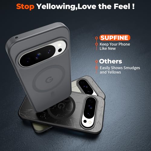Image of SUPFINE Magnetic for Google Pixel 10 Pro XL Case with Screen Protector, (Built-in Magnets) ((Military Grade Drop Protection) Slim Translucent Shockproof Phone Case,Titanium Gray