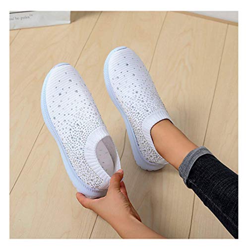 Hindola Women's Mesh Walking Shoes Rhinestone Glitter Slip On Ballroom Jazz Latin Dance Sock Sneakers Casual Shoes White #TOP3