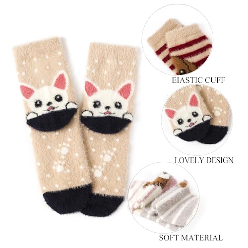 Image of SISOSOCK 5 Pairs Fuzzy Soft Cozy Comfortable Socks for Women, Casual Sleep Comfy Socks, Perfect Warm Winter Gifts for Women