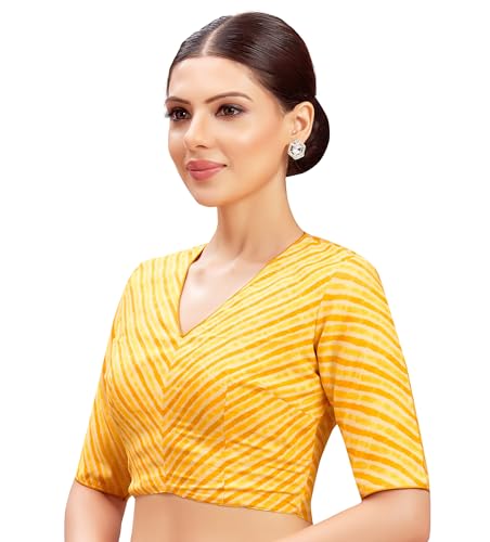 Image of Studio Shringaar Women's Leheriya Crepe Silk Half Sleeve Super Soft Readymade Saree Blouse