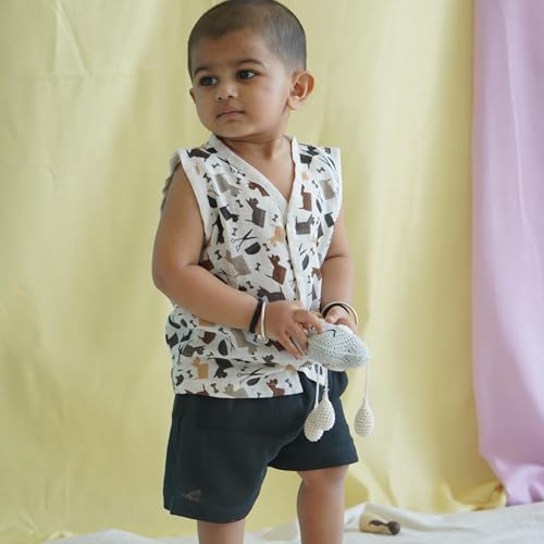 Image of The Boo Boo Club Muslin Jhabla and Short Set GOTS Certified Organic Cotton | Short Sleeve Snap Button Vest | Summer Wear Set | Printed Jhabla with shorts