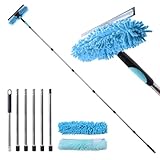 CLEANHOME Telescopic Window Cleaner Tool-Poles×6（Maximum length: 92.52in）Rotatable Window Squeegee with Two Cleaning Cloths Capable of Absorbs Dust and Moisture from Window Glass Surfaces