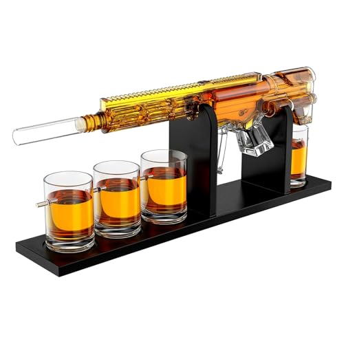 AR15 Gun Decanter Birthday Gifts for Men Dad Whiskey Set - Rifle Limited Edition Silencer Stopper - 800 ml & 12oz Bullet Glasses - Father Gift - Drinking Party Liquor Vodka Tik Tok Viral Dispenser
