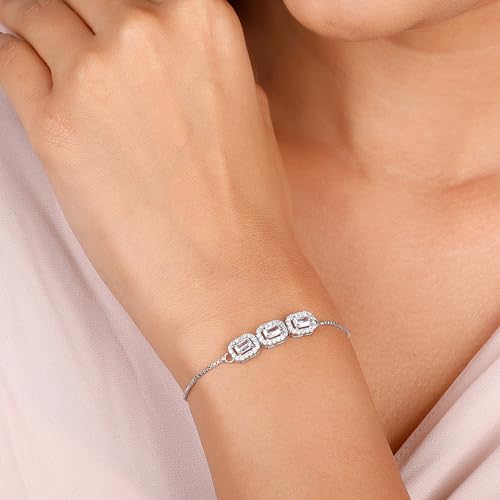 GIVA 925 Silver Triple Zircon Bracelet, Adjustable | Gifts for Girlfriend, Gifts for Women and Girls | With Certificate of Authenticity and 925... - Image 3