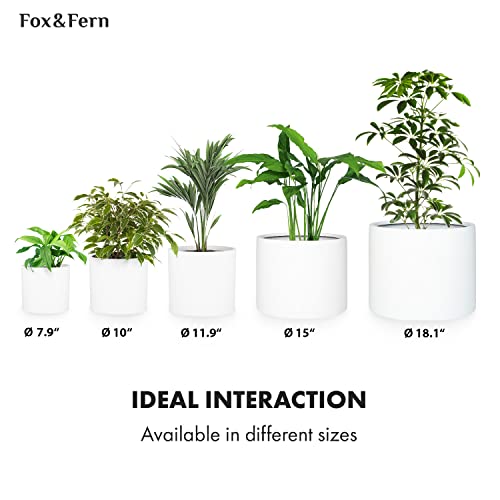 Fox & Fern Plant Pots Indoor, Planters For Indoor Plants, Flower Pots - Fits Mid Century Modern Plant Stand - Drainage Plug - Fiberstone - Matte White - Set Of 2X 12 Inch &15 Inch Pots For Plants #TOP5
