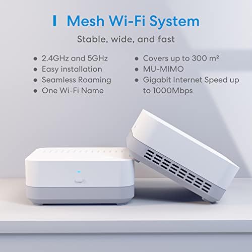 WiFi Mesh System, Dual Band Mesh Router Kit with 4 Gigabit Ports, 867Mbps 5GHz + 300Mbps 2.4GHz, MU-MIMO, Auto PairingWLAN coverage 300 m²
