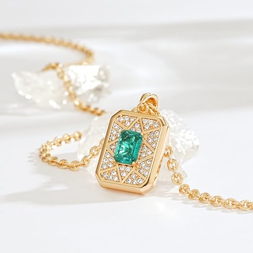 Fettero Gold Necklace for Women,14K Gold Plated Charm Necklaces for Women Gemstone Pendant Necklace Non Tarnish Gold Necklaces Jewelry