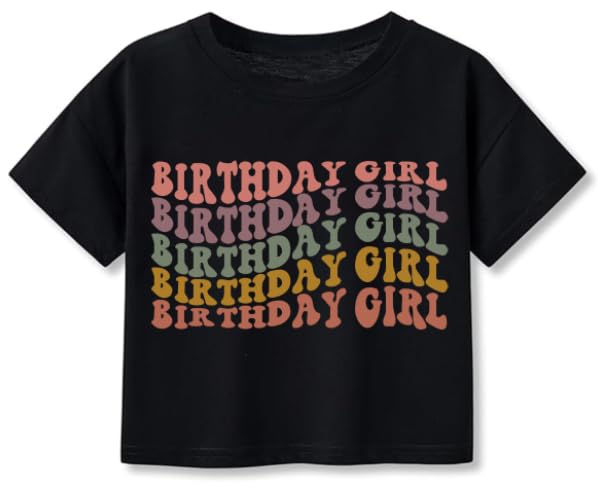 Image of Little Girls Short Sleeve Crop Top Birthday Tshirts Cute Prints for Teen Girls Summer T-Shirt 6-14Years