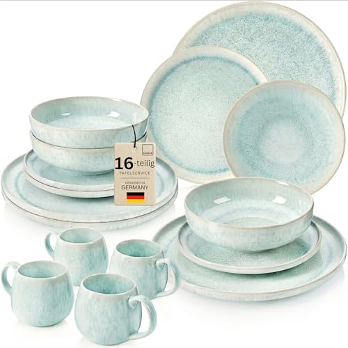 SÄNGER | Geschirrset Paros 16 tlg, Tafelservice 4 Personen, Steingut...