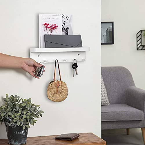 Liakai Edelstahl Schlüsselbrett mit Ablage, 6 Haken Selbstklebend Wand Schlüsselhalter, Kleines Schlüsselhaken für Flur, Eingangsbereich, Küche, Badezimmer (Weiß)