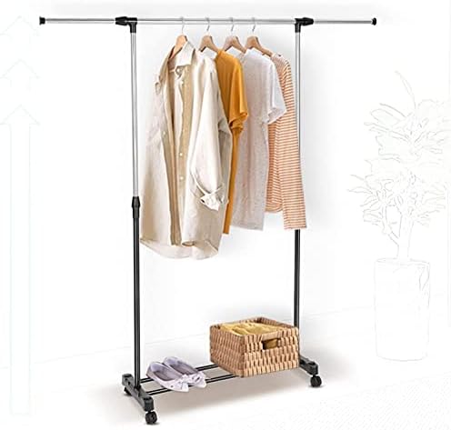 Supernic Hanging Rails for Clothes Adjustable Clothes Rail with Wheels (88-150) x 42 x (80-157) cm Small Clothing Rails Tidy Clothes Rack Narrow Garment Coat Rack Stand Metal for Bedroom Black