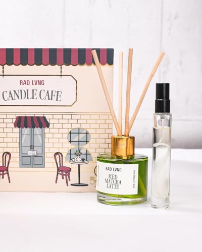 Image of Rad Living Candle Cafe Matcha Gift Box | Green Matcha Scented | 100g Soy Wax Candle | Up to 18+ Hours Burn Time | Hand-Poured | Reed Diffuser & Room Spray