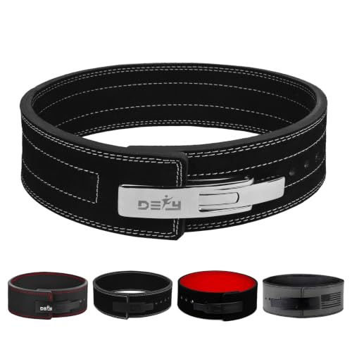 DEFY black and white 4-inch lever lifting belt in genuine leather — the closure format seasoned lifters converge on