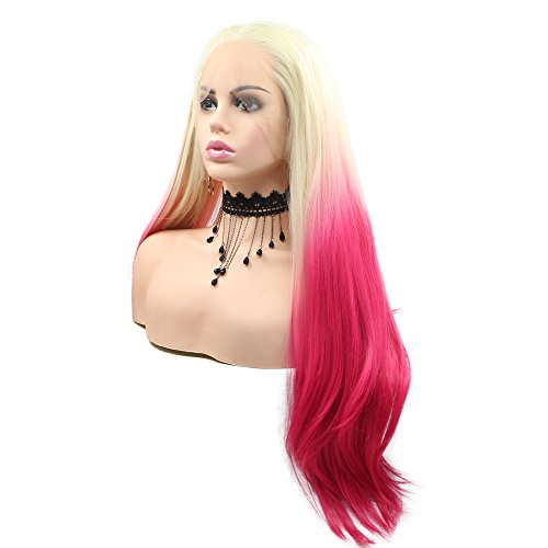 Blonde Pink Hair Multi-Colors Ombre Golden Lace Front Wig Long