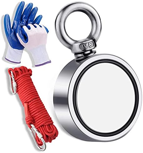 FINDMAG Magnet Fishing, Fishing Magnet Kit, 660 lb(300 kg) Pulling Force Double Sided N52 Strong Fishing Magnet with Rope, Round Neodymium Magnet for Fishing and Salvage in River - Diameter 60mm