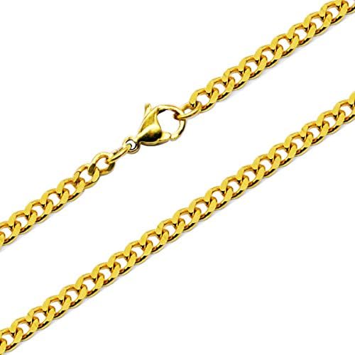 Aplstar Solid Gold Curb Chain Necklace 2mm thick 18ct Real Gold Plated Size: 16 18 20 22 24 inch/40 46 50 55 60 cm