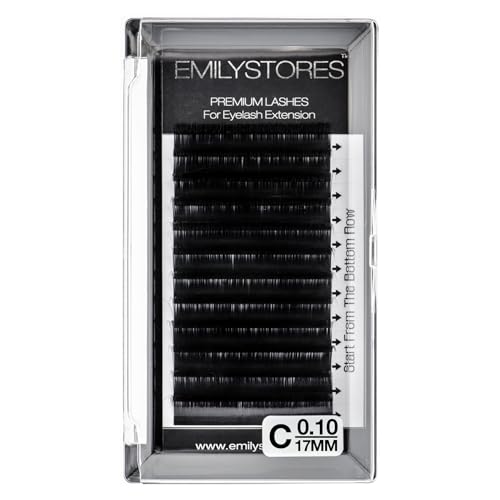 EMILYSTORES Eyelash Extensions 0.10mm Thickness C Curl Length 17mm Individual Volume Natural-Looking eyelashes Single Size For Lash Extension (0.10,C,17mm)