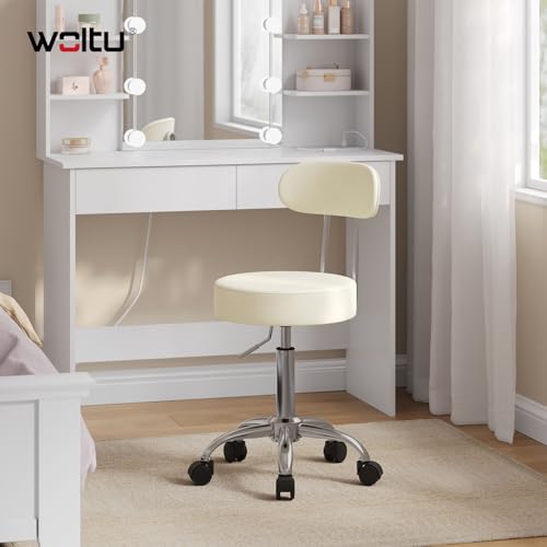 Miniatura 2 de Woltu Bh34cm-1 Taburete De Trabajo De 1 Pieza Giratorio Taburete De Silla Giratoria Silla De Oficina Con Respaldo De Altura Regulable En Crema