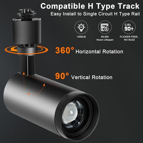 Vayannksun DIMZOOM3K4K6K003H15W1500LM 15W Led Track Lighting Heads H Type 3-Color Zoomable Track Light Heads Dimmable Bright Ceiling Spotlight Fixtures Accent Art thumb #5