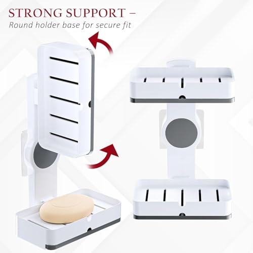 Image of Plastic Self-Adhesive Double Layers Soap Holder for Bathroom Wall with Removable Drain Tray | No Drill Stickable Soap Stand for Kitchen Sink | White