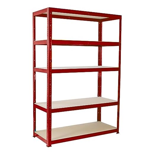 180 cm x 90 cm x 60 cm, röd 5 djur (265 kg per hylla), kraftig 1325 kg kapacitet extra djupt garage skjul förvaringshylla, 5 års garanti
