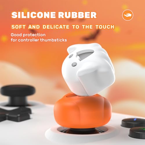 Image of PlayVital Halloween Illuminated LED Thumb Grips for PS5, Edge, PS4 Controller, Hallows Joystick Caps for Xbox Series X /S, Xbox One, Elite Series 2, Switch Pro Controllers - Spooky Ghost with Pumpkin