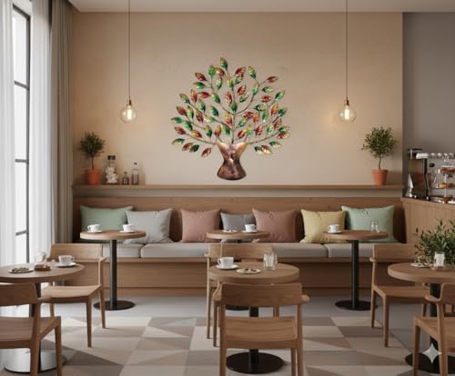 Image of Bharat Art Metal Iron Small Leaf Tree Multi Decorative Wall Art | Handcrafted Metal Wall Hanging for Living Room Bedroom Office Hotels Cafe | Multicolor (16 x 1 x 16 Inch) W182 (B)