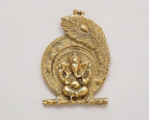 Image of KridayKraft Metal Ganesha ji Key Holder with Meena Work Decorative for Wall | Ganesh Statue /Religious | Idol /Wall Hanging (Ganesh Pankhi)