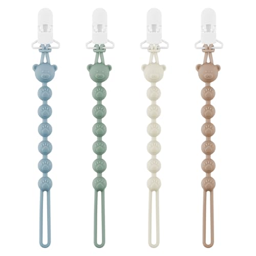 DOUUCO Lot de 4 attache-tétines pour bébé en silicone, avec clip de sécurité, attache-tétine pour garçons et filles, chaîne pacifier et clip de...