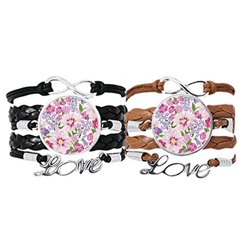 Bracelet Amour Couple Cuir Corde Premium Orné d'un Dessin d'Art Fleurs Fin