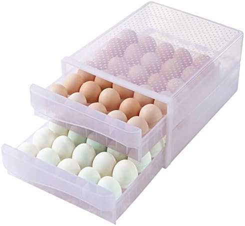 Hershuing Large Capacity Egg Holder for Refrigerator, Household Egg Fresh Storage Box for Fridge, Multi-Layer Chicken Egg Storage Container (Clear, 2-Layer 60 Grid Egg Drawer)