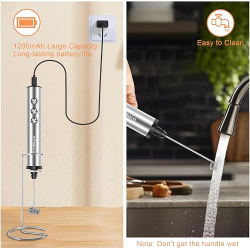 Image of Philorn Coffee Rechargeable Frother With Stand, Handheld Frother Wand for Coffee with 3 Heads 3 Speed, Drink Mixer Handheld Electric Stirrer for Latte, Cappuccino, Matcha, Almond Milk