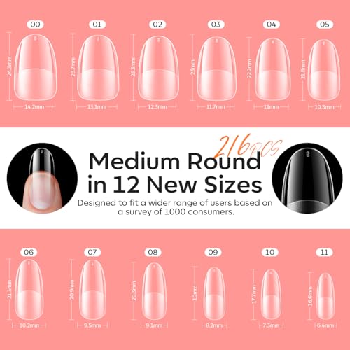 Modelones Gel Nail Kit Medium Oval Gel Nail Tips, 9-in-One Nail Glue with Portable U V Nail Lamp, 216Pcs 12Sizes Press On Acrylic False Nails Tip Nail Extension DIY Nails Art Gift for Women - Image 6