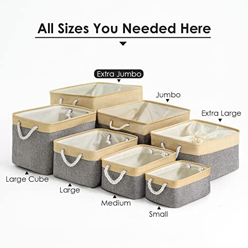 Thewarmhome Fabric Storage Basket Cloth Storage Bin Decorative Basket With Cotton Rope Handles Dog Toy Shelf Basket Closet For Home Office Books(Gold&Grey,Extra Jumbo-1Pack,20.5L×15.7W×13.8H) #TOP4
