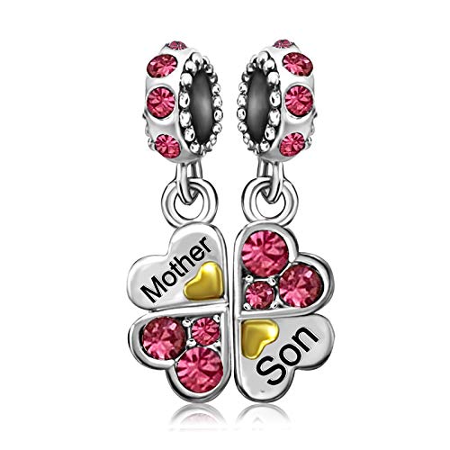 Image of JMQJewelry Mother Mom Son Love Family Lucky Clover Birthstone Crystal Dangle Womens Beads Charms for Bracelets Girls Jewelry 2023