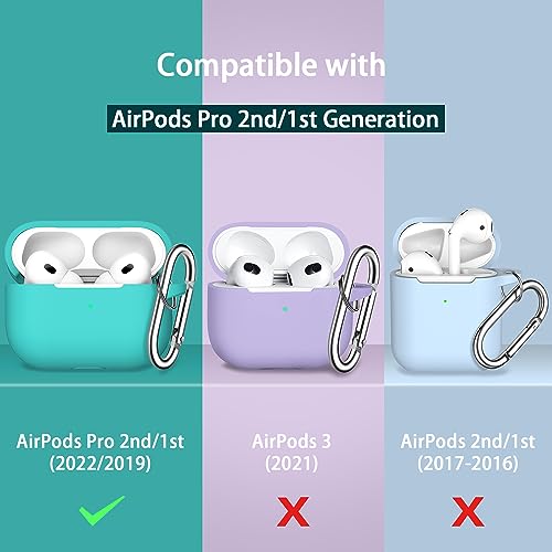 R-fun Compatible with AirPods Pro 2nd/1st Generation Case Cover with Cleaning kit, Full Protective Silicone for Apple AirPods Pro 2023/2022/2019 Charging Case[LED anteriore visibile],Teal