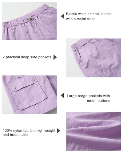Image of Rolanko Girls Cargo Shorts Lightweight Parachute Short Pants with Pockets Summer Cargo Shorts for Kids Casual Hiking Sports