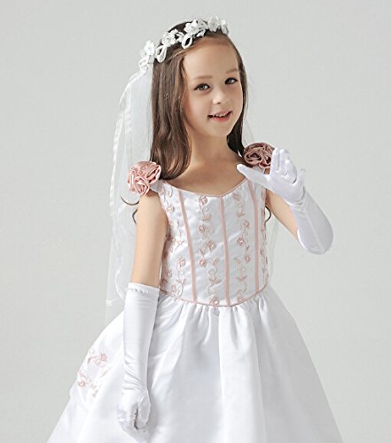 Purfun Kids Girls Princess Pearl Long Satin Gloves First Holy Communion Evening Prom Birthday Party Wedding Gloves Halloween Costume Gloves For 6-10Yrs White thumb #3