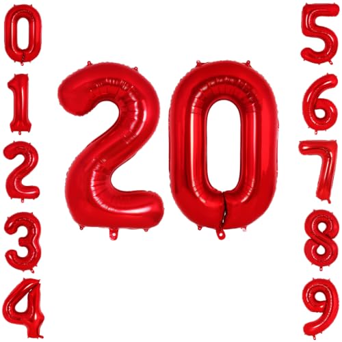 40" Red Foil Number 20 Balloon for 20th Birthday Decor Anniversary Party